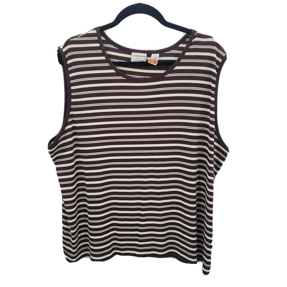 Covington striped tank top womens plus size 20 22 brown white sleeveless knit